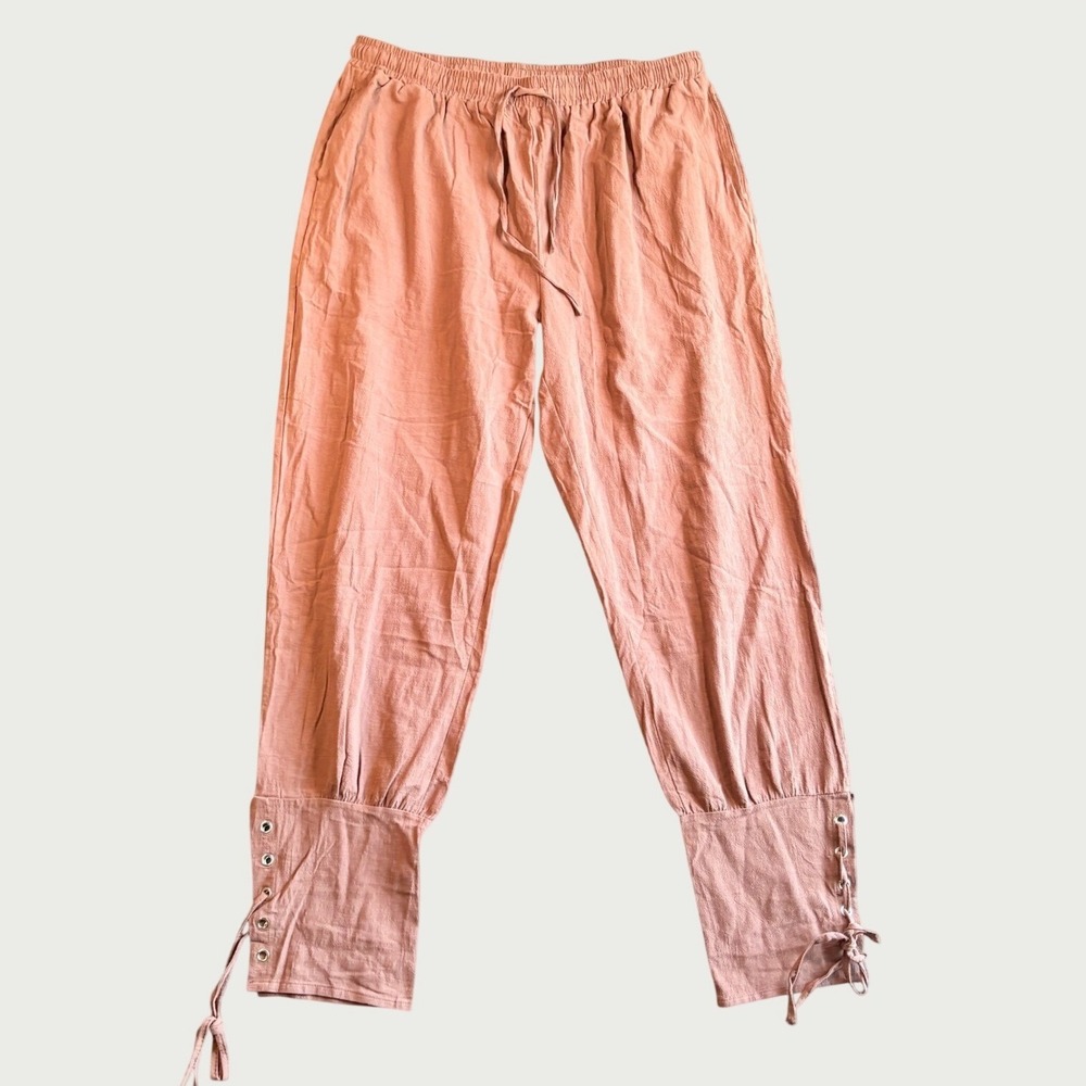 Women Pants XL Rust Brown Lace Up Cuff Renaissance Boho Cottagecore Festival